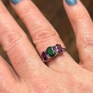 STUNNING! Natural Black Opal & Garnet Ring in 925 Sterling Silver Sz 8 see video